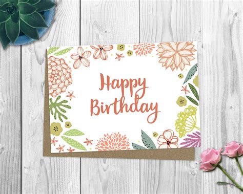 Happy Birthday Card / Happy Birthday Flower Card / Cute | Etsy