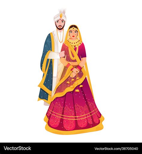 Indian wedding couple together standing on white Vector Image