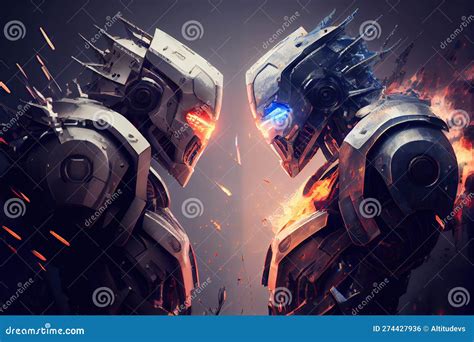 Two Robots, Fighting Each Other in Epic Battle for the Future of Humanity Stock Illustration ...