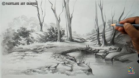 Easy Forest Scenery Drawing / This video is very beautiful scenery ...