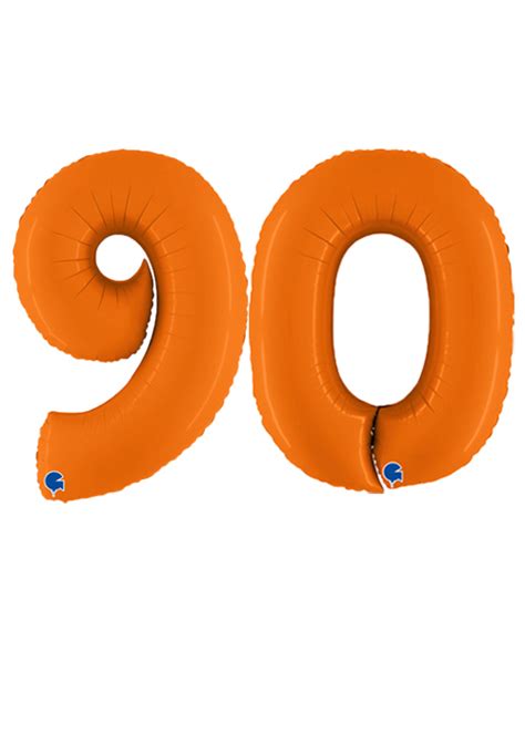 Inflated Orange Number 90 Helium Balloons On Weights