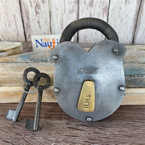 Old Style Iron Lock and Keys w/ Brass Keyhole Cover - RMS Titanic Large - Vintage Antique Rustic ...