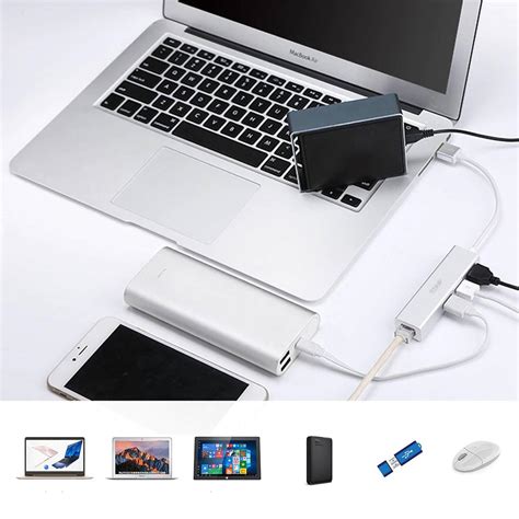 USB Hub with 3 Ports and Ethernet Connector 1000Mbps