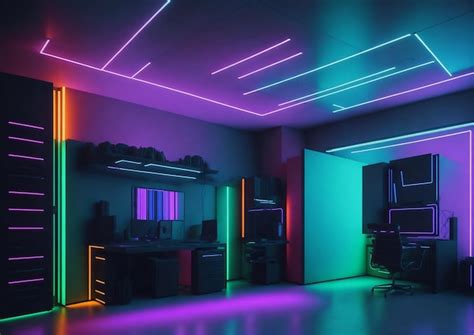 A room with a neon lights on the ceiling | Premium AI-generated image