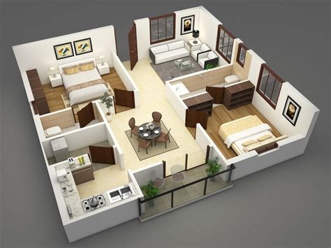 3D Floor Plans on Behance | Small modern house plans, Small house plans, Small house floor plans