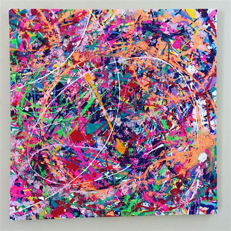 Neon Abstract Art Splatter Painting Colorful Canvas Art Large