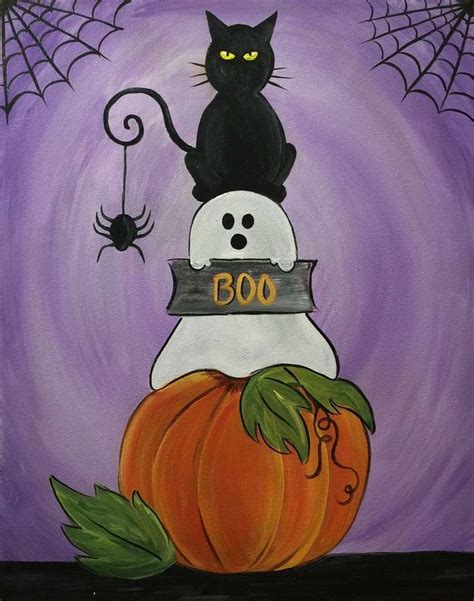 Halloween Pictures To Draw, Easy Halloween Drawings, Simple Canvas Paintings, Canvas Painting ...