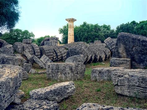 Ruins of the Temple of Zeus at the Sanctuary in Ancient Olympia, Greece