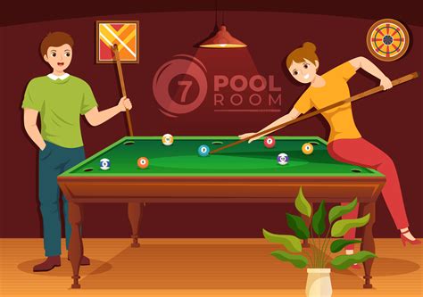 Billiards Game Illustration with Player Pool Room with Stick, Table and ...