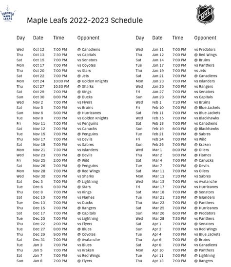 Toronto Maple Leafs Schedule 2024 25×25 - Ranna Caterina