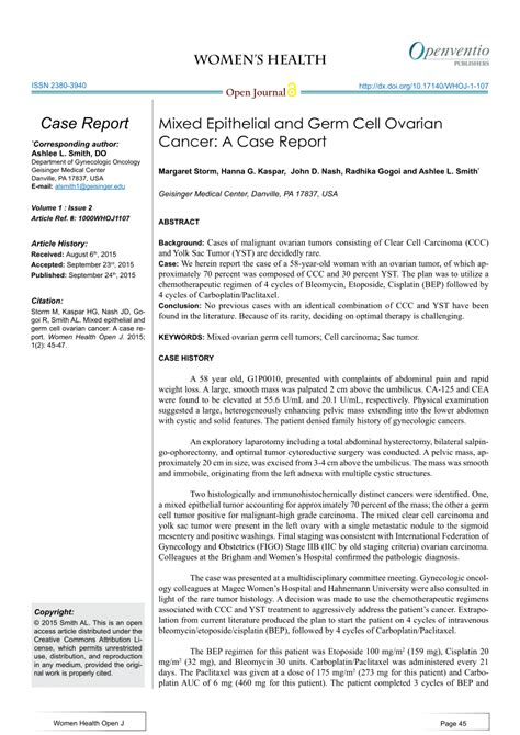 (PDF) Mixed Epithelial and Germ Cell Ovarian Cancer: A Case Report