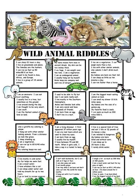 Wild Animal Riddles + KEY - English ESL Worksheets for distance learning and physical classrooms ...