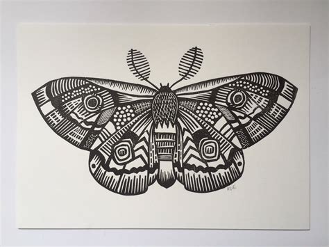 Moth Wall Decor Moth Art Linocut Print Animal Art