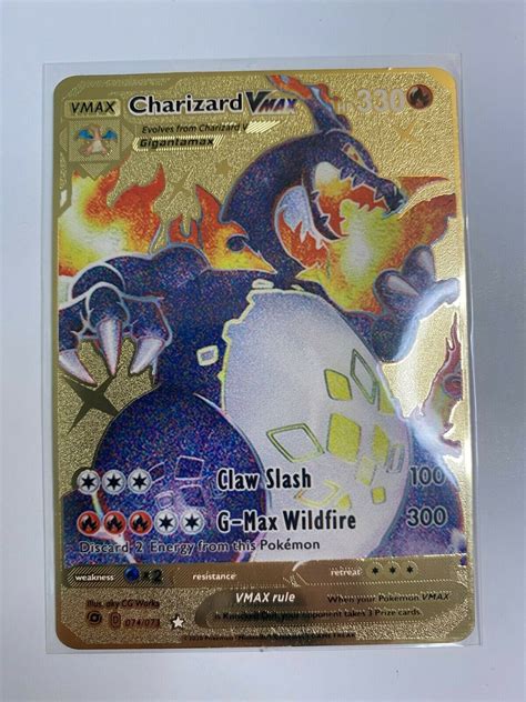 Mavin | Shiny CHARIZARD VMAX Shining Fates Custom Gold Metal Pokemon Card