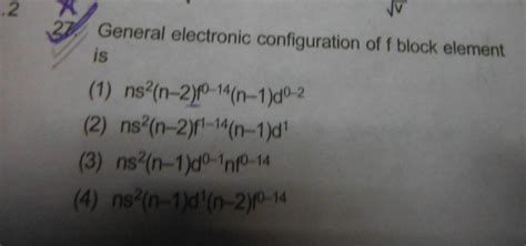 The electronic configuration of f - block elements is represented by: