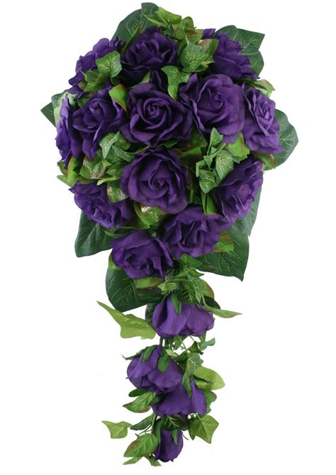 Purple Silk Rose Cascade - Bridal Wedding Bouquet - TheBridesBouquet.com