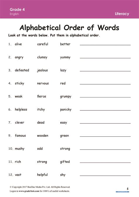 Arrange Words In Alphabetical Order Worksheet - Printable And Enjoyable ...