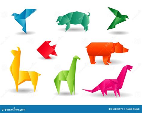 Colorful Origami Paper Animals Isolated on White. Stock Illustration - Illustration of line ...