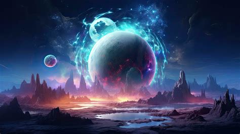 Stars, planets, fantasy landscapes of the future. Futuristic space sci ...