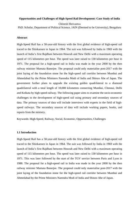 (PDF) Opportunities and Challenges of High-Speed Rail Development: Case Study of India