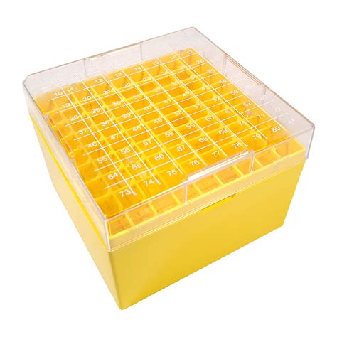 81 Place Freezer Box. (-190°c) for 4.5ml tubes. Slip Lid. Polycarbonate Yellow - Interlab NZ