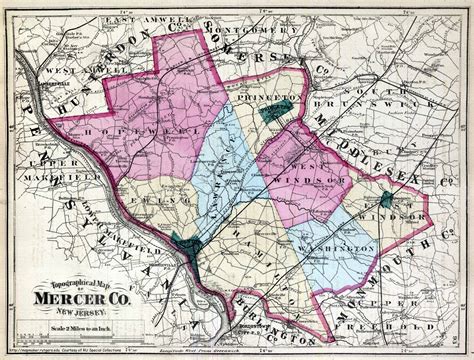 Topographical Map of Mercer County (1872) – Beers – Hopewell Valley ...