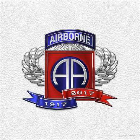 82nd Airborne Division 100th Anniversary Insignia over White Leather ...