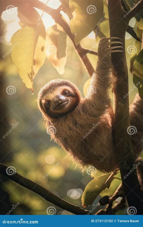 Adorable Baby Sloth Clinging To a Tree in the Forest Stock Illustration - Illustration of tired ...