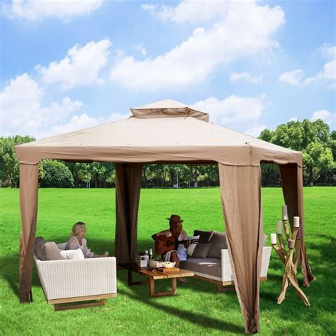 VEVOR 10'x 10' Outdoor Canopy Gazebo Tent Shelter 4 Sandbags W/Mosquito Netting Outdoor Patio ...