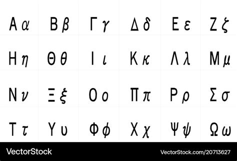 Greek alphabet - uppercase and lowercase letters Vector Image