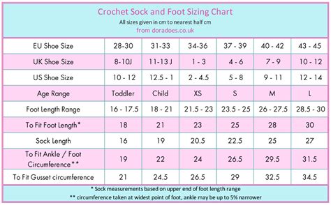 Sock Shoe Size Chart