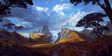 Wallpaper : Philipp A Urlich, artwork, landscape, trees, digital painting, digital art, drawing ...