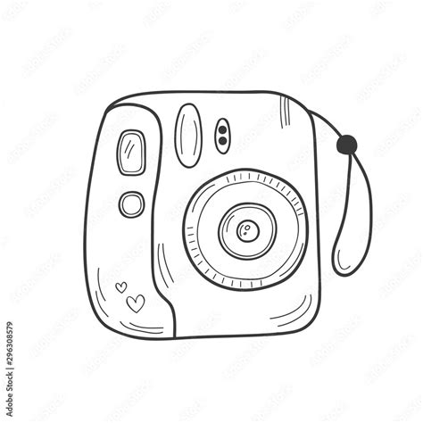 Retro instant camera drawing. Cute white mini photo camera doodle, vector illustration Stock ...