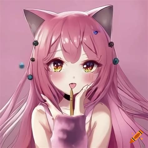 Cute anime cat girl pink on Craiyon