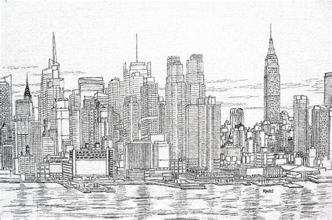 New York City - Manhattan Skyline Drawing by Mike Rabe - Pixels