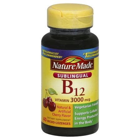 NATURE MADE Vitamin B12, Sublingual, 3000 mcg, Micro-Lozenges, Cherry Flavor, 40.0 CT - Walmart.com