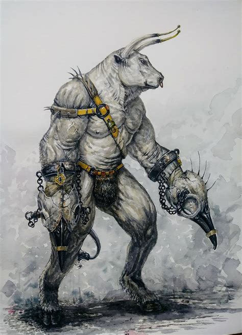 [Art] Minotaur cursed to wear cockatrice skull gloves. : r/DnD