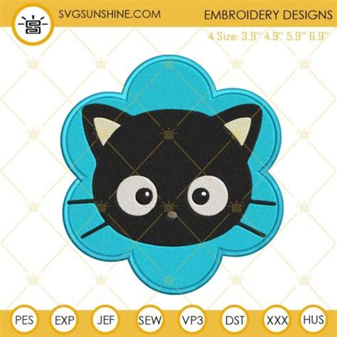 Chococat Face Flower Embroidery Designs, Sanrio Black Cat Embroidery Files