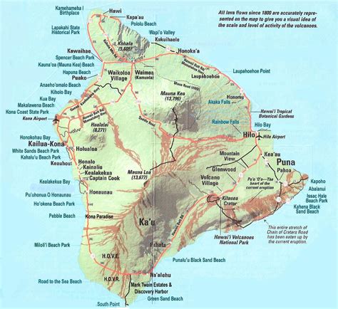 Large map of Big Island of Hawaii with relief, roads and cities | Big Island | Hawaii state ...