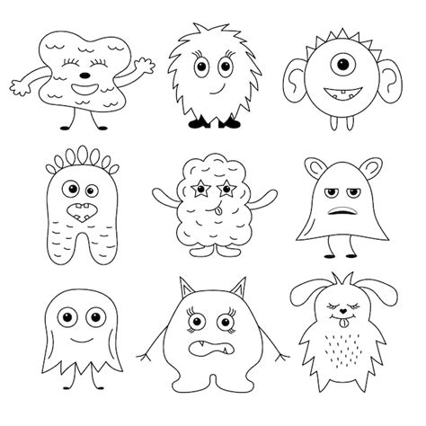 Premium Vector | Cute little doodle monster set different face emotions vector illustration