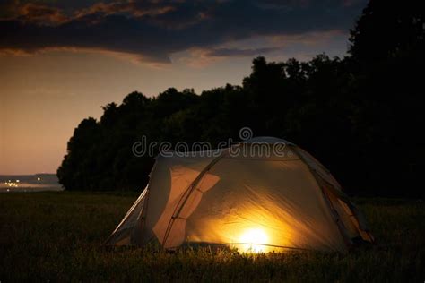 Traveling and Camping Concept - Camp Tent at Night Under a Sky Full of ...