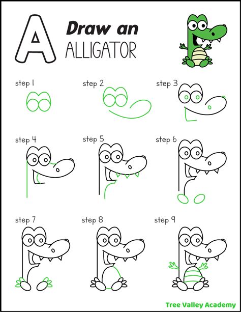 How to Draw An Alligator for Kids - Tree Valley Academy