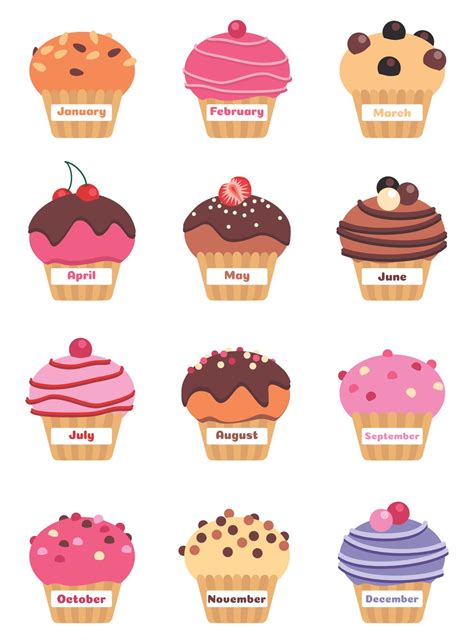 Printable Birthday Month Cupcakes - Bushokukoka1