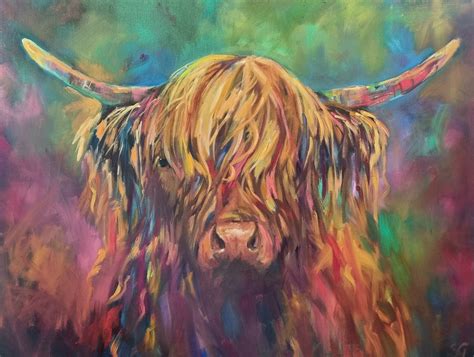 Colourful Highland Cow art — Sue Gardner - Original Paintings