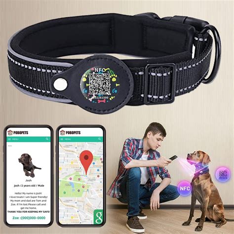 Dog Collar with QR Code Pet ID Tag Smart Reflective Waterproof Adjustable with Air-Tag Case ...