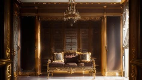 Premium AI Image | A living room with a couch and a chandelier that says'gold