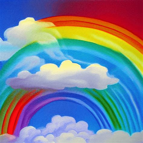 Rainbow in Sky with Realistic Clouds Painting · Creative Fabrica