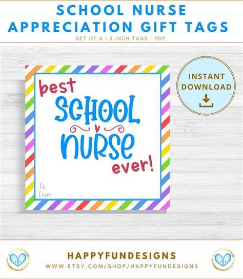 School Nurse Appreciation Gift Tags Printable, Best School Nurse Ever ...