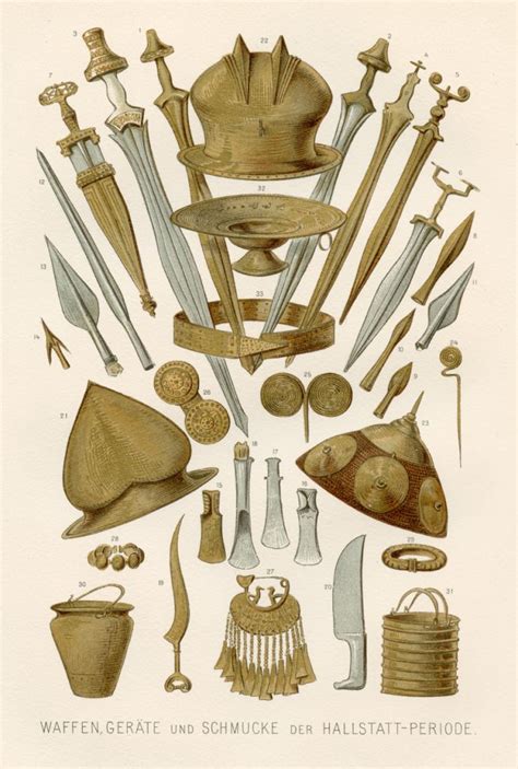 Weapons from early iron age lithograph 1894 | Hill Metal Recycling