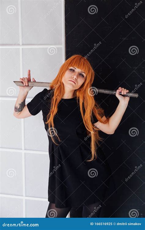 Woman Anime with Red Hair with Japanese Samurai Sword Stock Image - Image of model, asian: 166516925